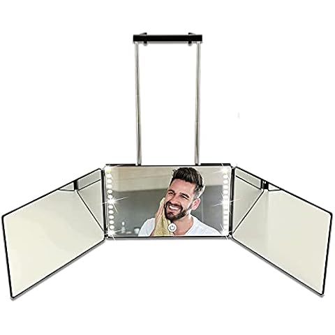 TZUTOGETHER Klappspiegel 360° Schminkspiegel Rasierspiegel mit LED Licht - Siehe Hinterkopf, Dreifach Spiegel, Klappbar Kosmetikspiegel 30*20cm*3, Make-up Spiegel aufhängen Cover