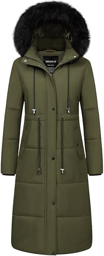 CREATMO US Women's Long Winter Coat Warm Waterproof Puffer Jacket Snow Quilted Bubble Parka with Hood