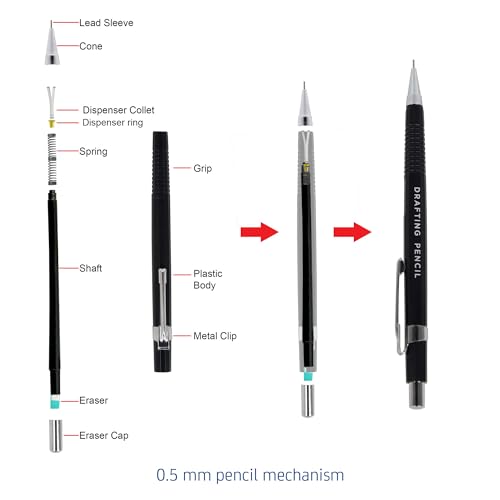 Image of Isomars Mechanical Pencil Set of 3 (0.3mm, 0.5mm & 0.7mm) with Leads & Erasers | Drafting Pencils for Drawing, Sketching, Writing & Technical Drafting | For Artists & Students