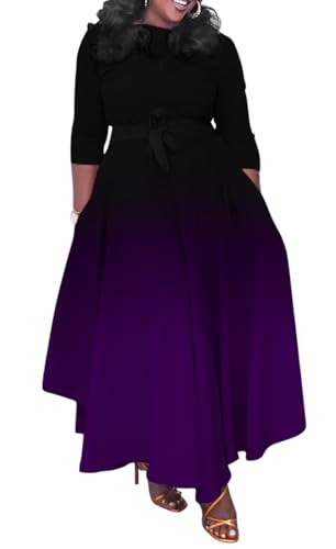Image of BFFBABY Women's Wrap V Neck Plus Size Maxi Dresses 3 /4 Sleeves Chain Floral Printed Swing Dress with Belt
