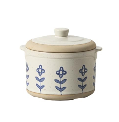 【XXA】蒸し碗 茶碗 蓋付き 蒸し器 480ml 陶器 和食器 和風 スープカップ デザートカップ フタ付き スープ 蓋付き 蓋物 家庭 業務用 ホテル レストラン おしゃれ (シチューポット - 小さな蘭,480ML)