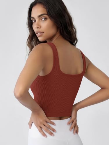 Image of ODODOS 3-Pack Seamless Square Neck Crop Tank for Women Ribbed Knit Soft Low Back Cropped Tops