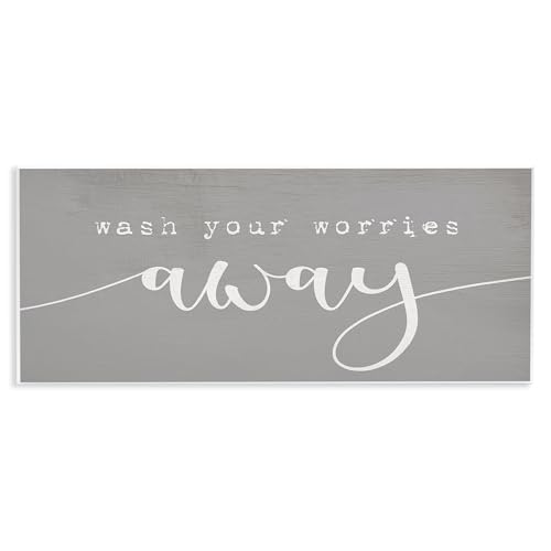 Image of Stupell Industries 'Wash Your Worries Away Phrase', Wall Plaque Art, 17 x 7 Inches, Easy to Hang and Sturdy, Made in USA, by Lil' Rue