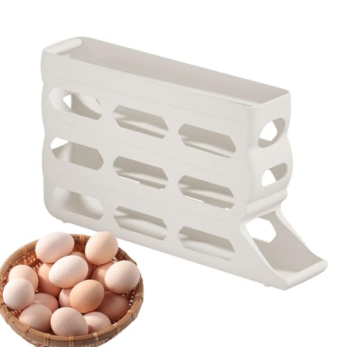 Bandeja de huevos para refrigerador, dispensador automático de huevos rodante de 4 capas, 30 capacidades, antideslizante, ahorra espacio, para el mercado de agricultores, RV, desayuno, picnic