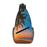 HUIopq Sunset Hawaiian Palm Tree Print Cross Chest Bag Lightweight Unisex For Hiking Daily Crossbody Shoulder Backpack