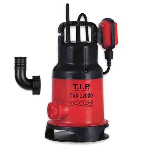 T.I.P. Schmutzwasser Tauchpumpe TVX 12000 – 480W Motor, VORTEX-Freistromlaufrad, 10.800 l/h Fördermenge, max. 6m Förderhöhe, Automatischer Schwimmerschalter