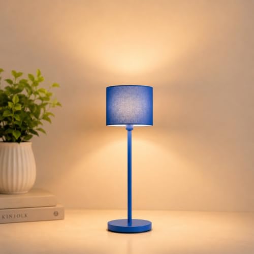 Image of Table Lamp with Fabric Shade, 2 Feet Height , Blue, 55 cm, Metal Base