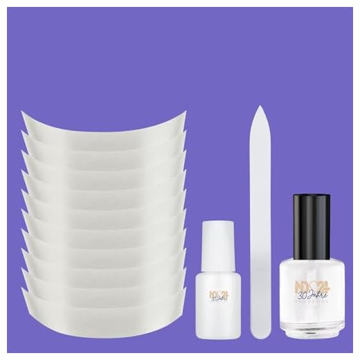 ND24 NailDesign® SOS Nail Repair Set - 4-teiliges Nagelreparaturset mit Fiberglas Streifen, Nagelfeile, Top Coat & Nagelkleber für Eingerissene Natur- und Kunstnägel - Nagelreparatur Made in Germany