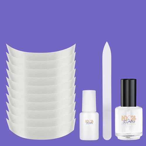ND24 NailDesign SOS Nail Repair Set - 4-teiliges Nagelreparaturset mit Fiberglas Streifen Nagelfeile Top Coat & Nagelkleber für Eingerissene Natur- und Kunstnägel - Nagelreparatur Made in Germany