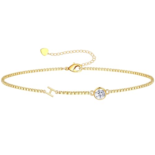 Image of Birthstone Bracelets for Women, Initial Bracelet Teen Stocking Stuffers Birthday Gifts for Teen Girls Initial Bracelet Trendy Letter A-Z Dainty Bracelet 21st 30th Mom Birthday Gift Birthstone Jewelry