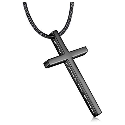 Jewenova Cross Pendant Necklace Engraved Quote Religious Necklace for Men Bible Verse Christian Jewelry Cover