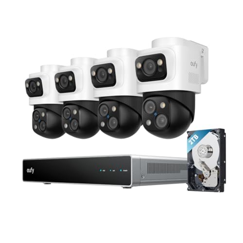eufy Security, Caméra Surveillance PoE, Système de sécurité NVR S4 Max, caméra Bullet PTZ 3 objectifs 16 Mpx, PTZ 360°, Zoom Auto × 8, Vision Intelligente et Nocturne, Enregistrement, Disque Dur 2 to