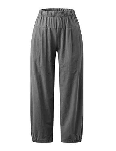 Image of Bozanly Womens Summer Capri Pants Elastic Waist Cotton Linen Yoga Cropped Pants Trousers(0520-Gray1-XXL), XX-Large