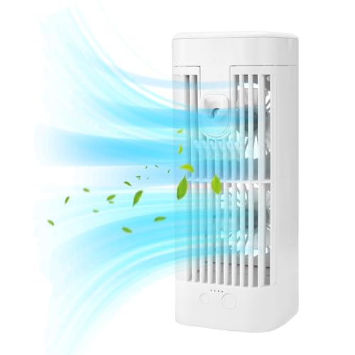 Tower Fan, Bladeless Desktop Fan With 3 Speeds And 70° Swing, Portable Compact Silent Cooling Fan 120ml Ice Refillable, Desk Fan With Night Light Personal Silent Desk Fan For Home Office Desktop