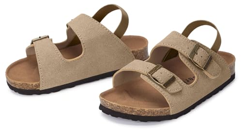 Image of ZUSERIS Kids Toddler Sandals Boys Girls Summer Slides | Soft Cork Footbed, Non-slip,Adjustable Straps,Comfort Suede Leather,Lightweight