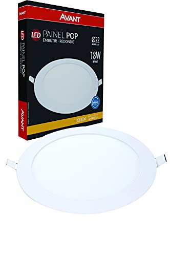 Painel Plafon LED 18W de Embutir Redondo 22cm, Bivolt, 3000k Branco Quente, Avant