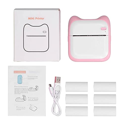 TANIQIACA Thermal Printer Direct Connection, USB Charging 1000mAh Mini Picture Printer, 203DPI Portable with Printing Paper Pink