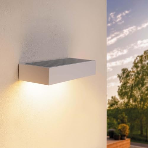 Ledvion Aplique Solar con Sensor de Movimiento Moderno, Blanco, 6W, 3000K, IP65 resistente al agua y 220 lúmenes, detección de movimiento e interruptor crepuscular, eficiente energéticamente