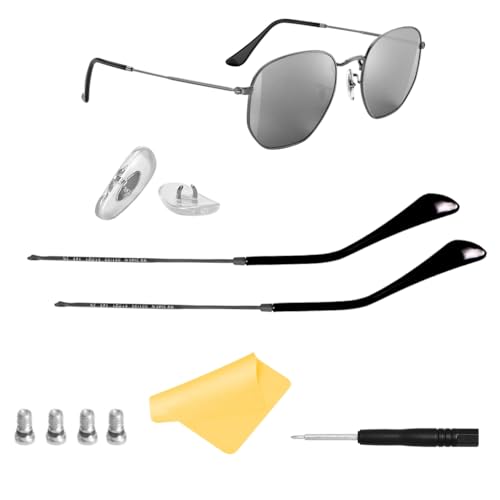 HiCycle2 Replacement Temple Arm Temple Tips for RB3447 RB3547N RB3548N RB3647N Sunglasses with 4 Screws 1 Screwdriver. (gunmetal temples&black tips&silver screws)