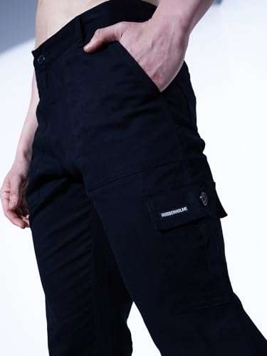 Image of Hubberholme Men's Regular Fit Cotton Trousers with Patch Pockets, Ankle Length Button Closure Cargo Chinos