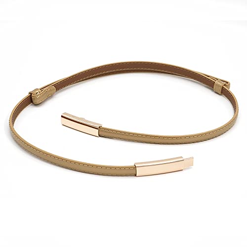 Glamorstar Women Skinny Patent Leather Slim Belt Adjustable Alloy Buckle Waist Belt For Dress Gold 100Cm #TOP5