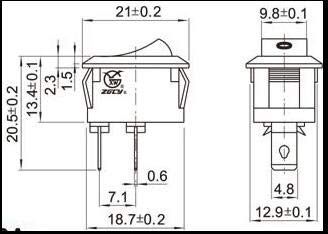 5A 250VAC 21 * 15mm 2P rockey switch/switch green key