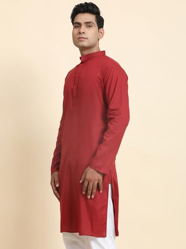Image of Amazon Brand - Anarva Men's Cotton Solid Dress Long Kurta Regular Fit Casual