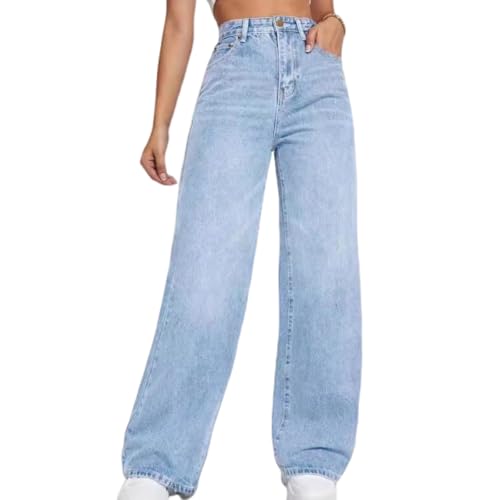 Straight Leg Jeans for Women,High Waisted Wide Leg Loose Microelastic Boyfried Denim Pants