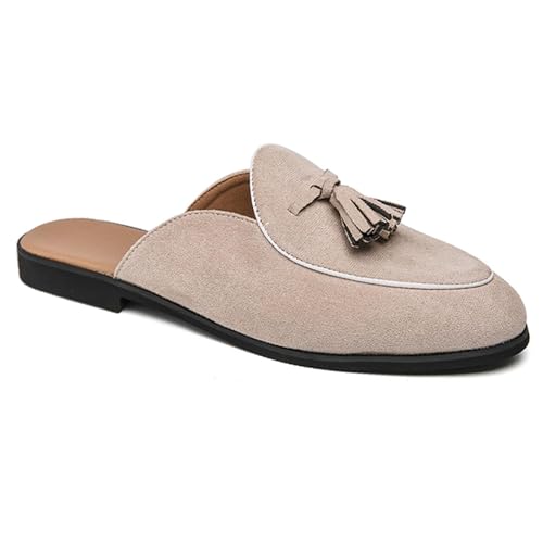 Men's Suede Tassel Flat Penny Loafers Summer Round Toe Lightweight Slip On Anti-Slip Casual Moccasin Mules for Work Party
