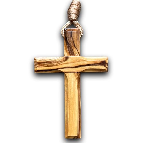 Colliercroixboisolivier9 Croix Bois Olivier Authentique fait main à Jérusalem,Boite Kraft Cordon Jute,Baptême, Communion Protection voiture,Cadeau Noël,,Bien-Etre,Maison,Fête Chrétienne,Anniversaire,
