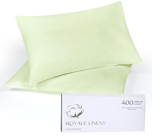 Image of Royale Linens 400 Thread Count 100% American Grown Cotton King Pillowcase Set - Luxury Sateen King Pillow case - 20 inchx40 inch Inch Soft & Smooth Set of 2 Green Pillowcases - (King, Florentine Sage)