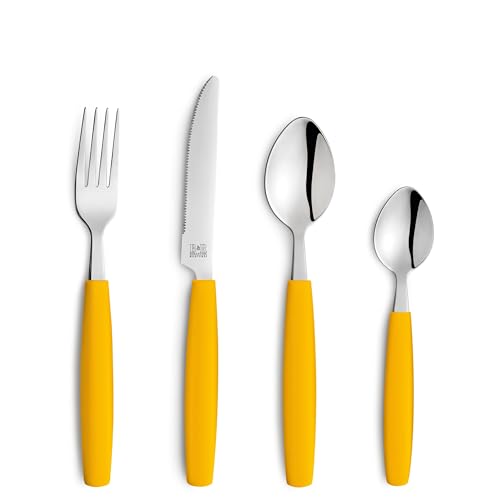 Beckmann & Rommerskirchen VALOA Besteck Set 4 Personen - 16-teilig - Gelb - Spülmaschinenfest - Hochglanzpoliert - Essbesteck: 4x Messer, Gabel,...