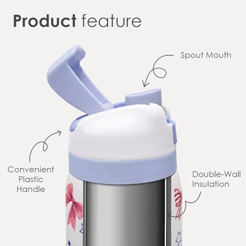 Image of American Flag Stainless Steel Water Bottle, Vacuum Insulated, Push-Button Lid, 32 oz, Gifts for Patriot 4th July, Women Girls Friends Teens Birthday Christmas