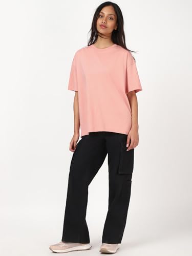 Image of Bewakoof Women's Solid Oversized Fit Half Sleeve Round Neck Cotton Jersey T-Shirt