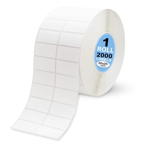 Image of GLUN Direct Thermal Barcode Label 2000 Stickers in 1 Roll, Size 50x25 mm, Direct Thermal White Self Adhesive Sticker for Labelling & Barcoding