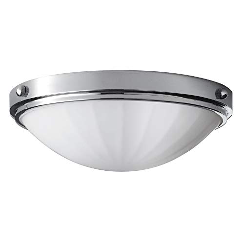 IP44-2 Bulb Flush Light - Low Ceiling - Faceted Inverted Dome Opaque Glass Shade - Polished Chrome - LED E27 60W Bulb