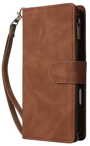 Galaxy Z Fold5 用 ケース 財布型 カード収納6枚 リストストラップ付き PUレザー手帳型カバー マグネット式 スタンド機能 - ブラウン