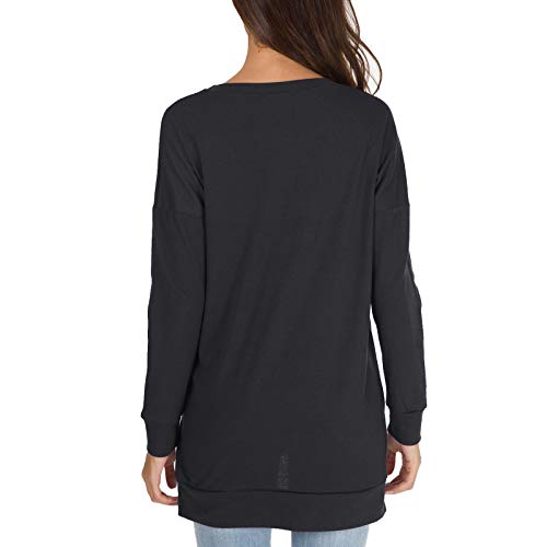 Womens Fall Long Sleeve Plus Pullover Side Split Loose Casual Tunic Tops Black L