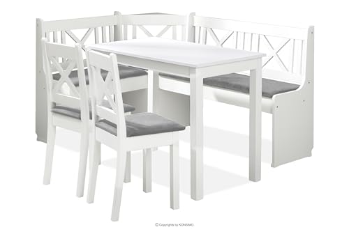 Eckbankgruppe CULIO Küchenbank, Sitzgruppe, hergestellt in der EU (Staufach unter der Sitzfläche, 4-tlg., Eckbank, 2 Stühle und Tisch), perfekt für Küche, Massives Erlenholz, Landhaus (weiß/hellgrau) Eckbankgruppe CULIO Küchenbank, Sitzgruppe, hergestellt in der EU (Staufach unter der Sitzfläche, 4-tlg., Eckbank, 2 Stühle und Tisch), perfekt für Küche, Massives Erlenholz, Landhaus (weiß/hellgrau)