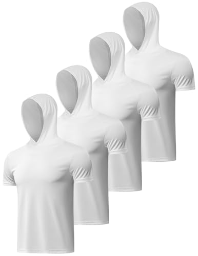 4 Pack Men's Short Sleeve Shirt UPF 50+ Sun Protection Hoodie Shirts Quick Dry Lightweight for Running Workout Hiking Fishing