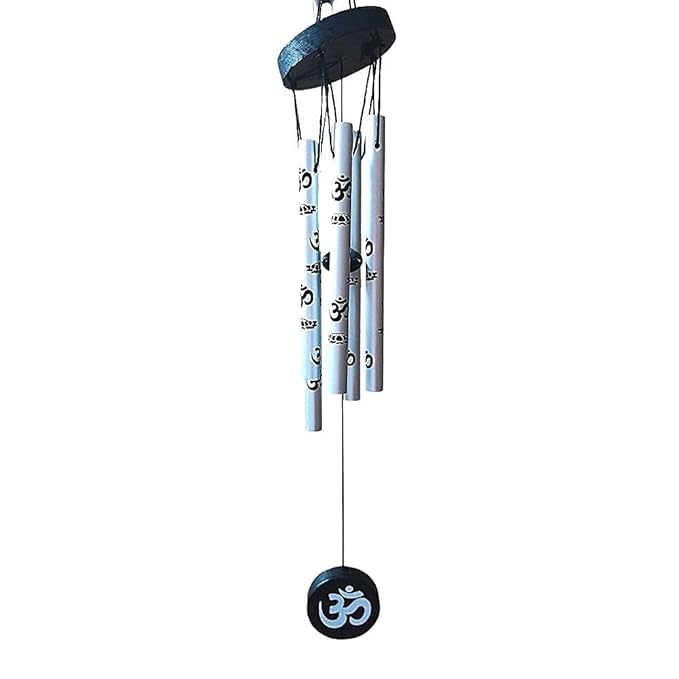 Eminent Feng Shui Om Vastu Five Pipe Wind Chime for Balcony Window and Om Wind Chime Silver Color Positive Energy 45 cm-image-24