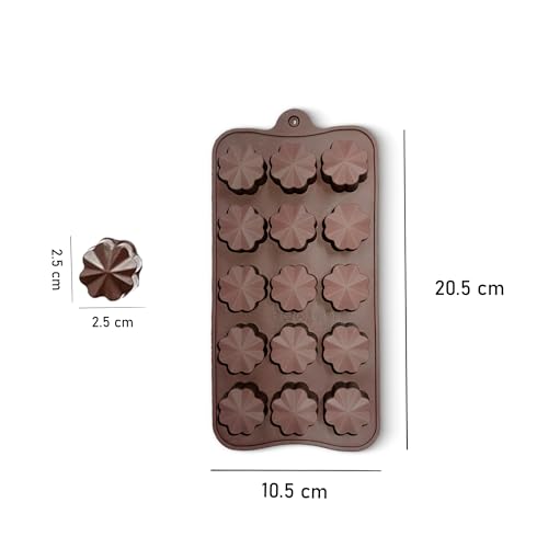 Image of HS Flower Shape Silicone Mould, Non-Stick Food Grade Silicone Mould for Chocolate, Candy, Jelly & Ice Cube (Brown)