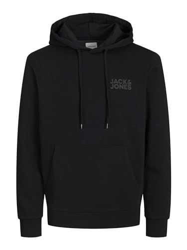 Jack & Jones JJECORP Noos Sweat à Capuche avec Logo, Noir/détail : Petit imprimé/Noir, L