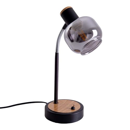 Näve Leuchten - Tischleuchte Fumoso, Tischlampe aus Metall und Glas - E14-Fassung, max. 40 W - Für Esszimmer, Wohnzimmer, Diele oder Büro, Tischlampe - Schwarz, 34 cm