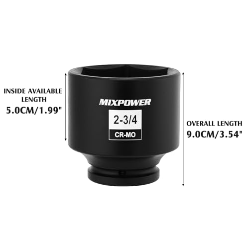 Image of MIXPOWER 3 /4 inch Drive Shallow Impact Socket, CR-MO, 2-3 /4 inch, SAE, 6 Point, Axle Nut Impact Grade Socket for Easy Removal