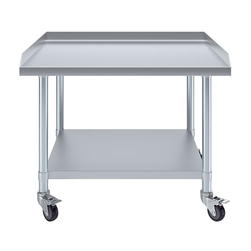 Image of AmGood Stainless Steel Equipment Stand with Undershelf + Casters, Heavy Duty, Commercial Grade, NSF (30 inch Width x 36 inch Length + Casters)