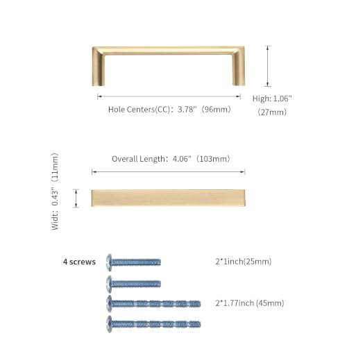 Image of 2 Pack 3.75 Inch Brushed Gold Cabinet Pulls, Kitchen Hardware