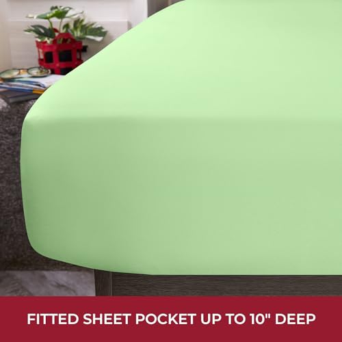 Image of Mellanni RV Short Queen Sheets - 4 PC Iconic Collection Bedding | Hotel Luxury, Extra Soft, Cooling Bed Sheets - Deep Pocket up to 10 inch (RV /Short Queen, Pistachio)