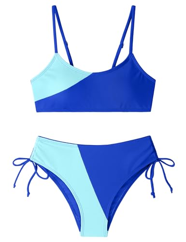 Image of Girls Swimsuits Bikini Set 2 Pieces Color Block Bikini with Adjustable Shoulder Strap Girls Bathing Suit 7-16Y