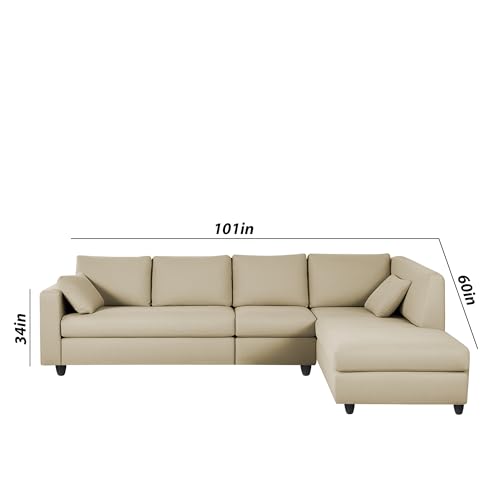 Image of Florian RHS 6 Seater L Shape Sofa Set for Living Room (Cream Fabric) Premium Fabric Sofa